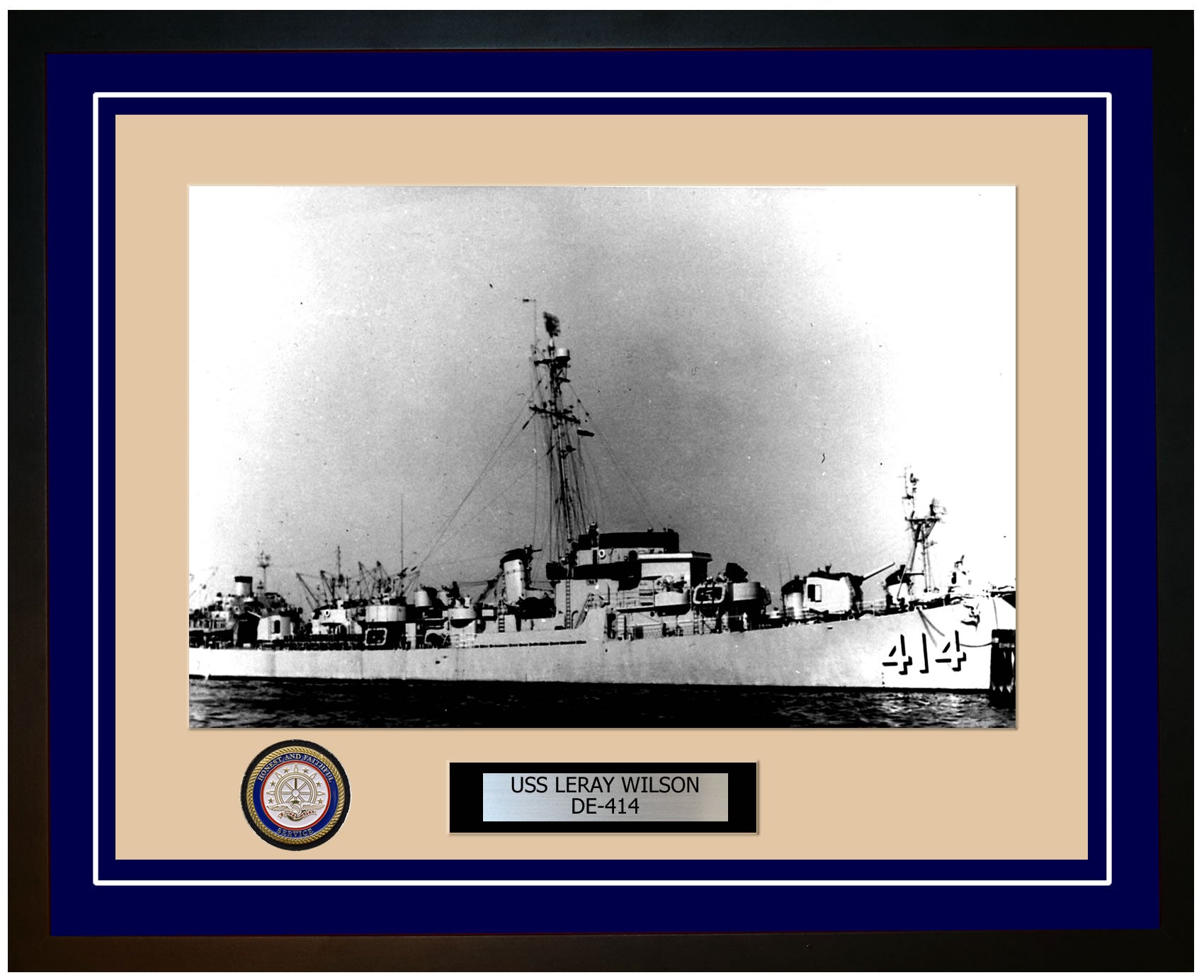 USS Leray Wilson DE-414 Framed Navy Ship Photo Blue