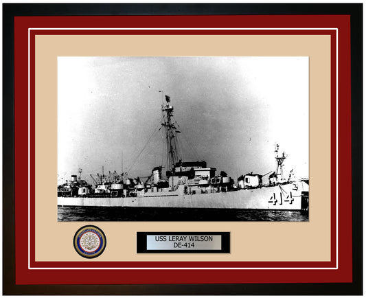 USS Leray Wilson DE-414 Framed Navy Ship Photo Burgundy