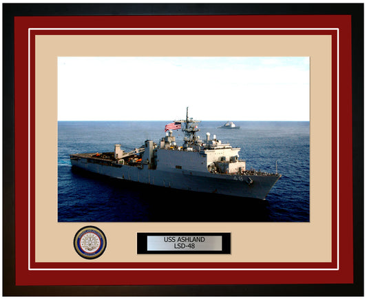 USS Ashland LSD-48 Framed Navy Ship Photo Burgundy
