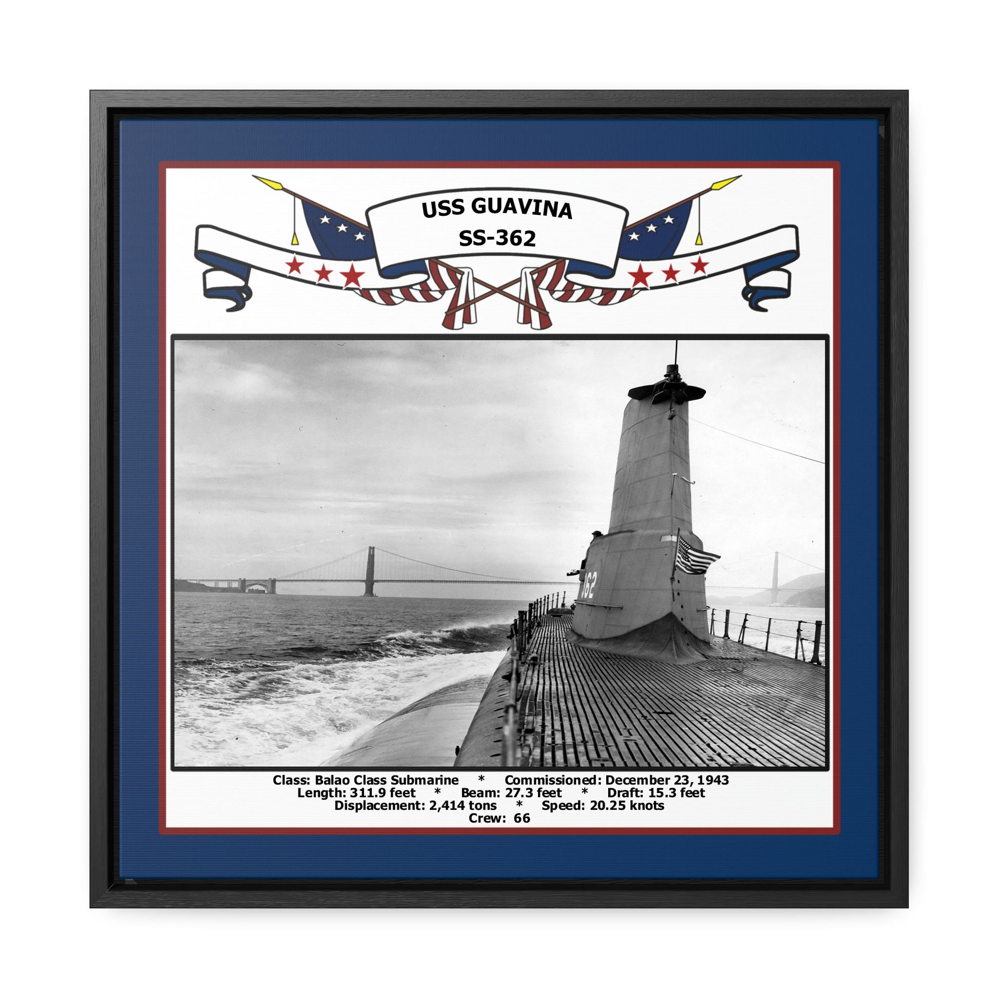 USS Guavina SS-362 Navy Floating Frame Photo Front View