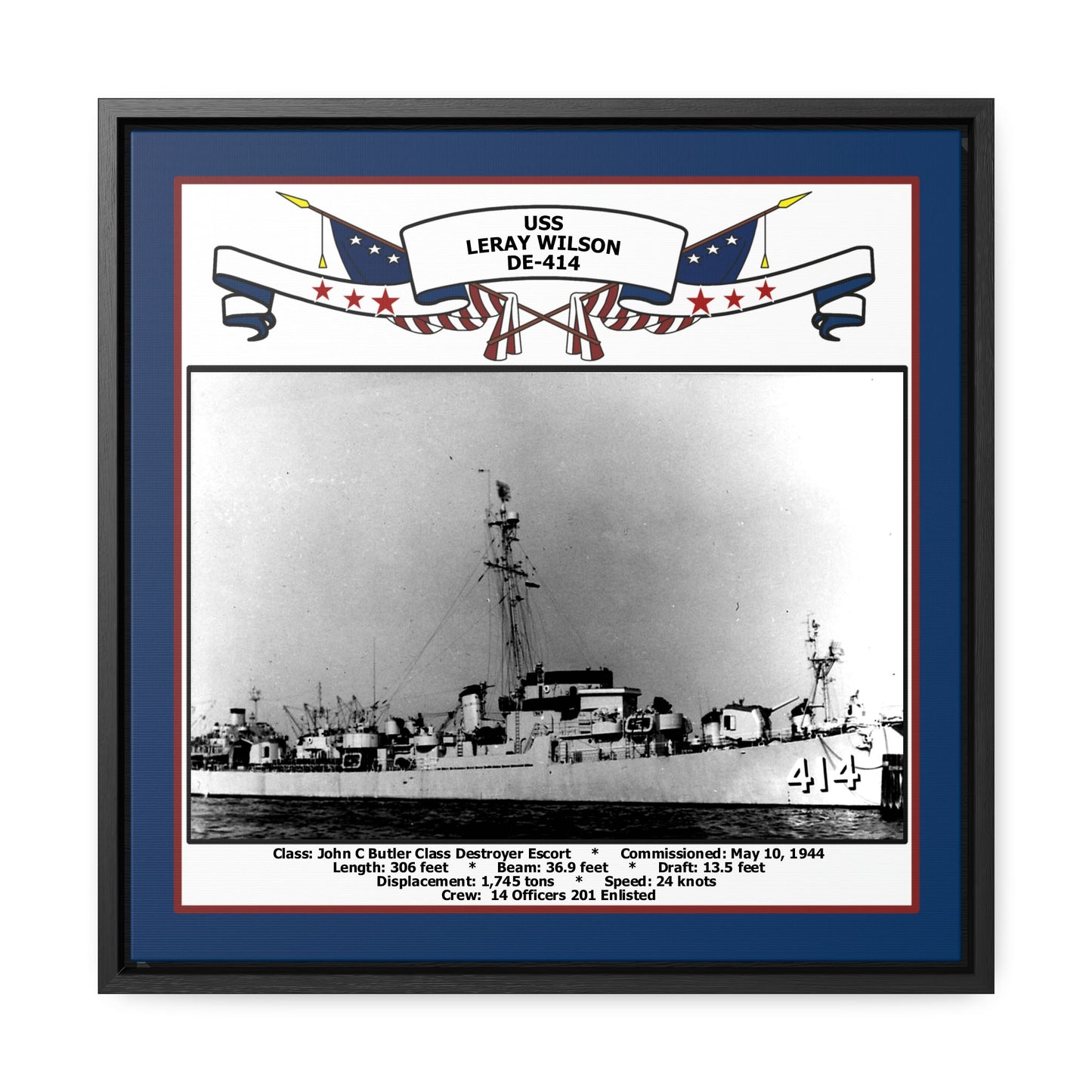 USS Leray Wilson DE-414 Navy Floating Frame Photo Front View