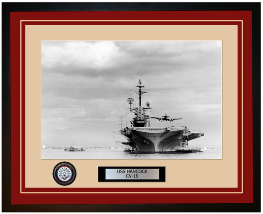 USS HANCOCK CV-19 Framed Navy Ship Photo Burgundy
