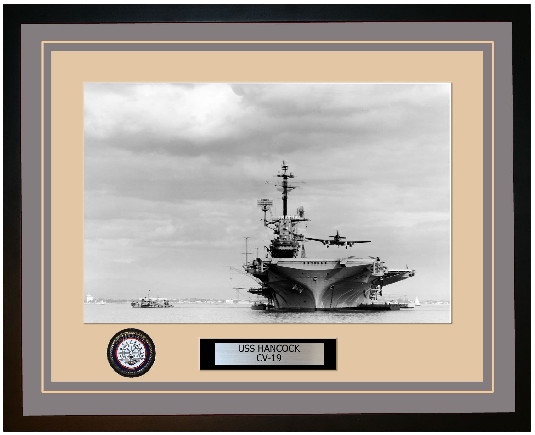 USS HANCOCK CV-19 Framed Navy Ship Photo Grey