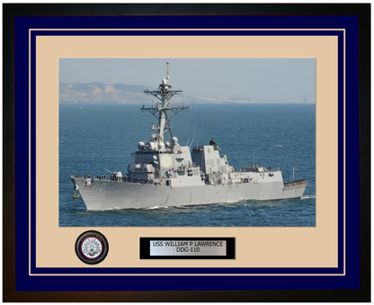 USS WILLIAM P LAWRENCE DDG-110 Framed Navy Ship Photo Blue