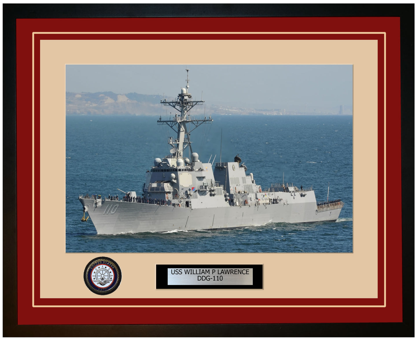 USS WILLIAM P LAWRENCE DDG-110 Framed Navy Ship Photo Burgundy