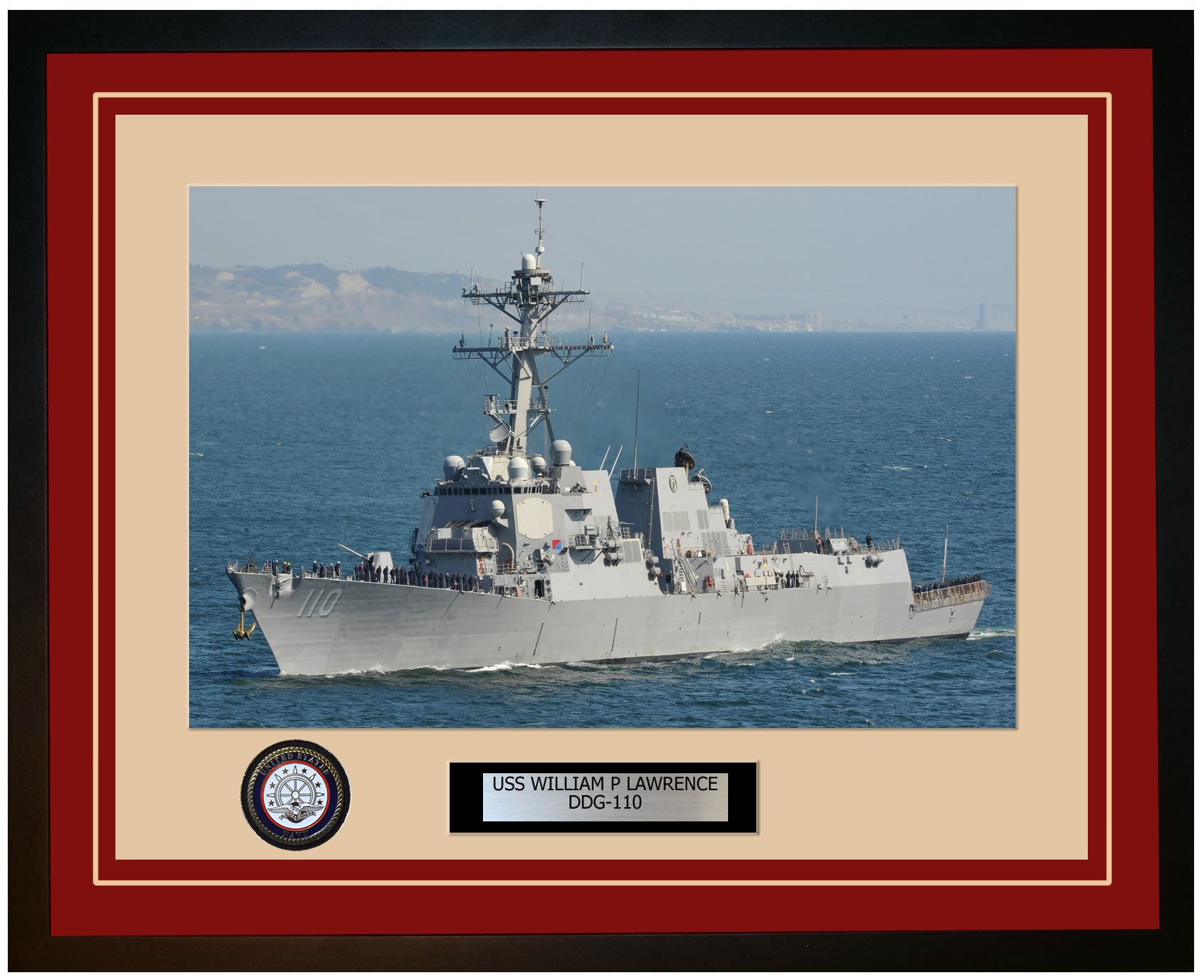 USS WILLIAM P LAWRENCE DDG-110 Framed Navy Ship Photo Burgundy