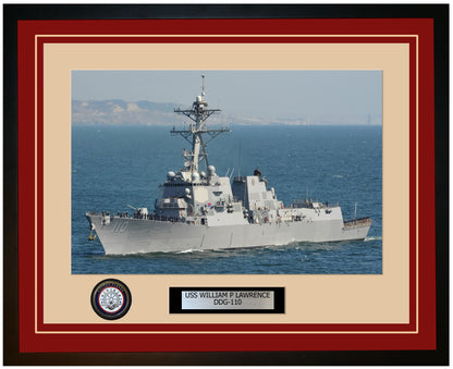 USS WILLIAM P LAWRENCE DDG-110 Framed Navy Ship Photo Burgundy