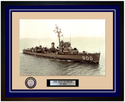 USS Jack W Wilke DE-800 Framed Navy Ship Photo Blue