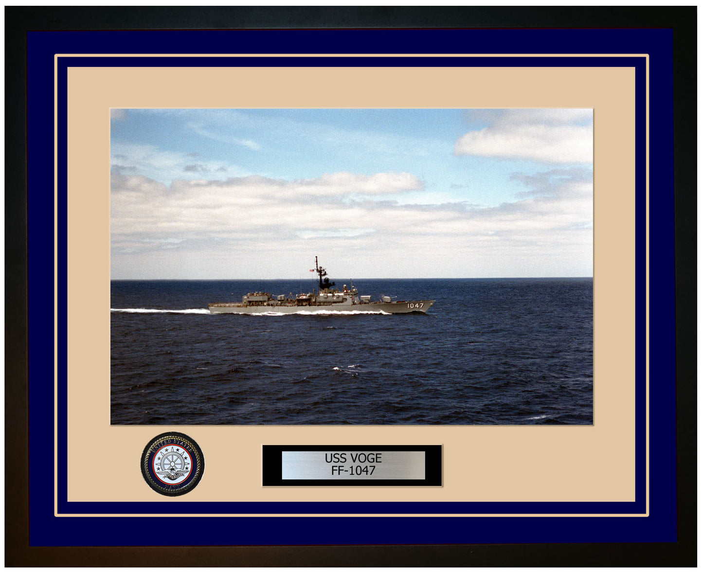 USS VOGE FF-1047 Framed Navy Ship Photo Blue