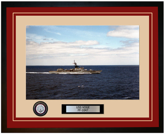 USS VOGE FF-1047 Framed Navy Ship Photo Burgundy