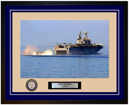 USS Nassau LHA-4 Framed Navy Ship Photo Blue