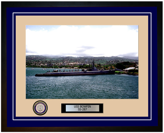 USS Bowfin SS-287 Framed Navy Ship Photo Blue