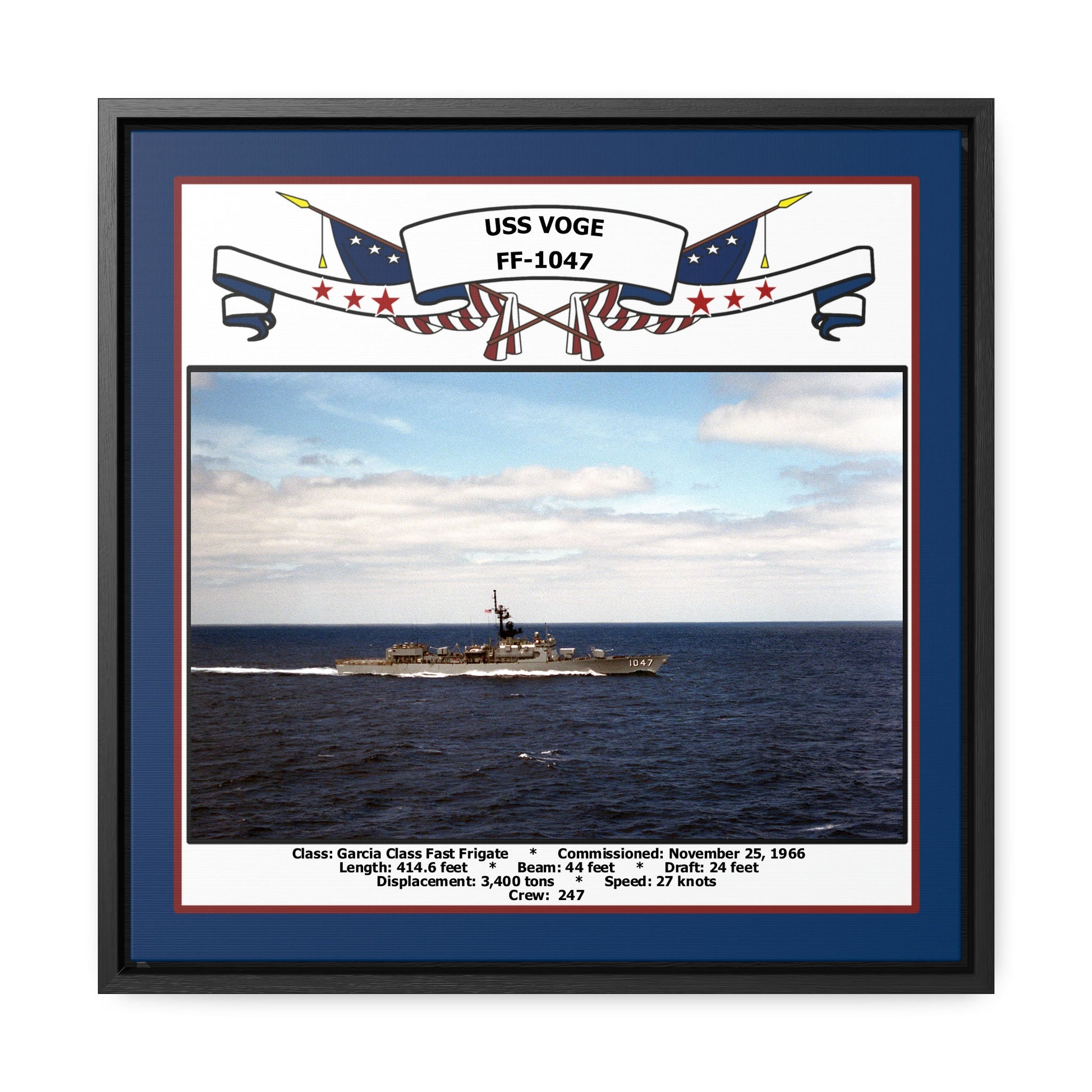 USS Voge FF-1047 Navy Floating Frame Photo Front View