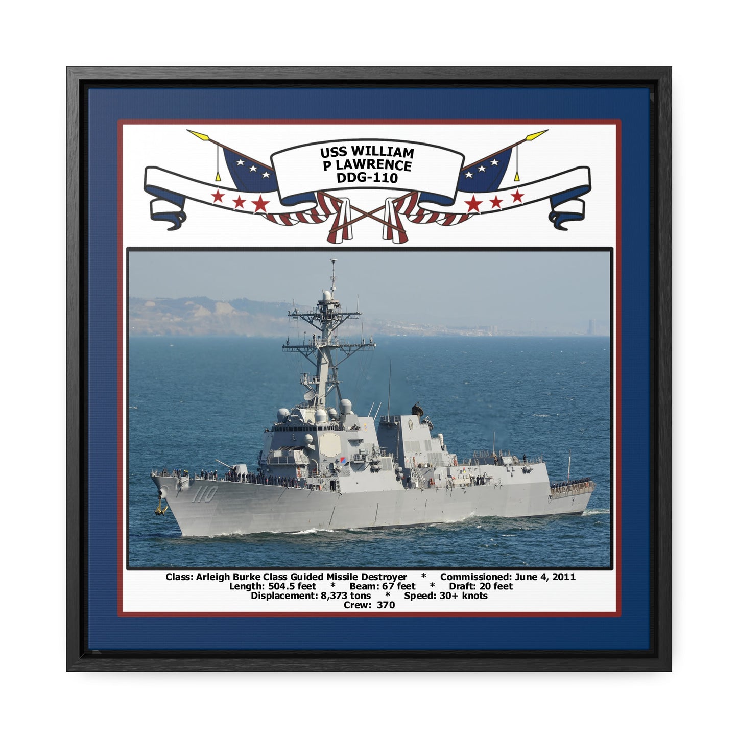 USS William P Lawrence DDG-110 Navy Floating Frame Photo Front View