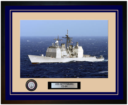 USS GETTYSBURG CG-64 Framed Navy Ship Photo Blue