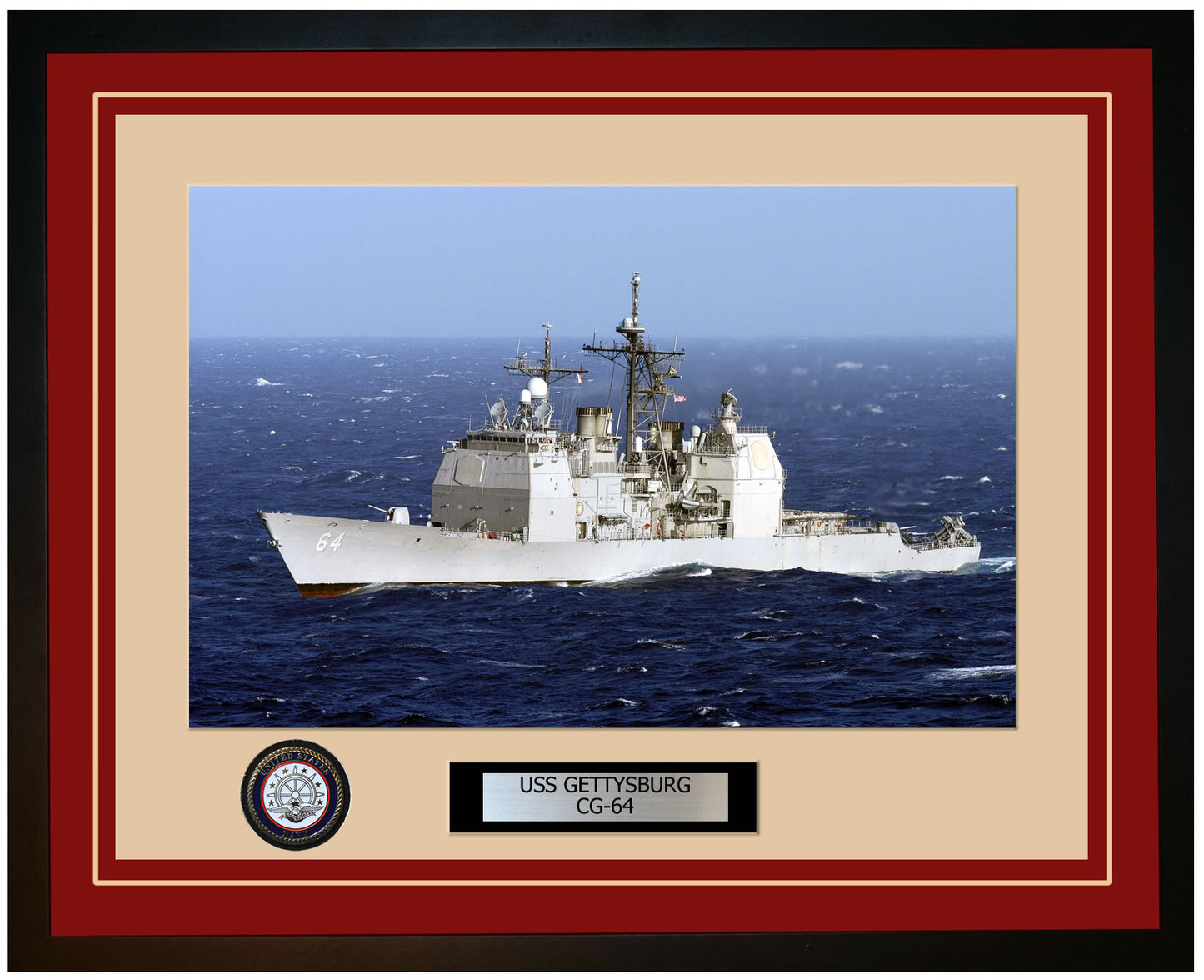 USS GETTYSBURG CG-64 Framed Navy Ship Photo Burgundy