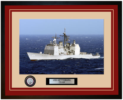 USS GETTYSBURG CG-64 Framed Navy Ship Photo Burgundy