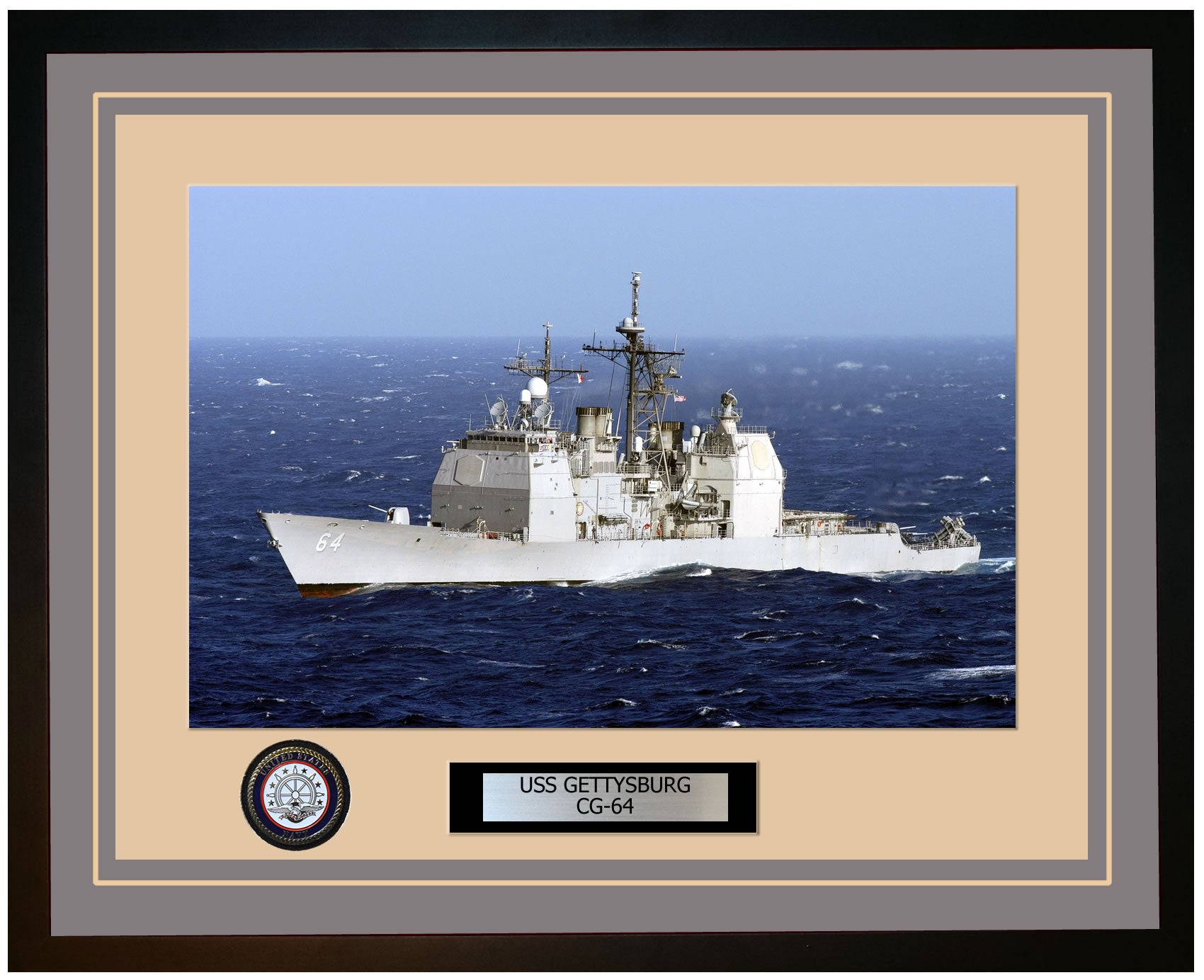 USS GETTYSBURG CG-64 Framed Navy Ship Photo Grey