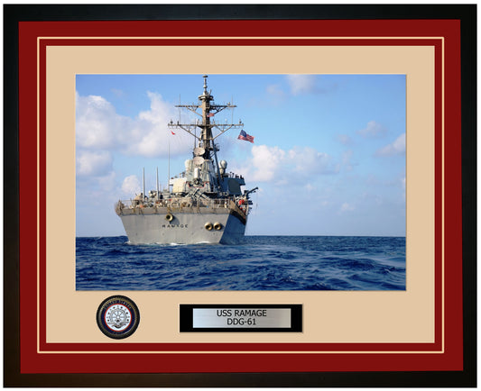 USS RAMAGE DDG-61 Framed Navy Ship Photo Burgundy
