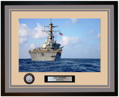 USS RAMAGE DDG-61 Framed Navy Ship Photo Grey