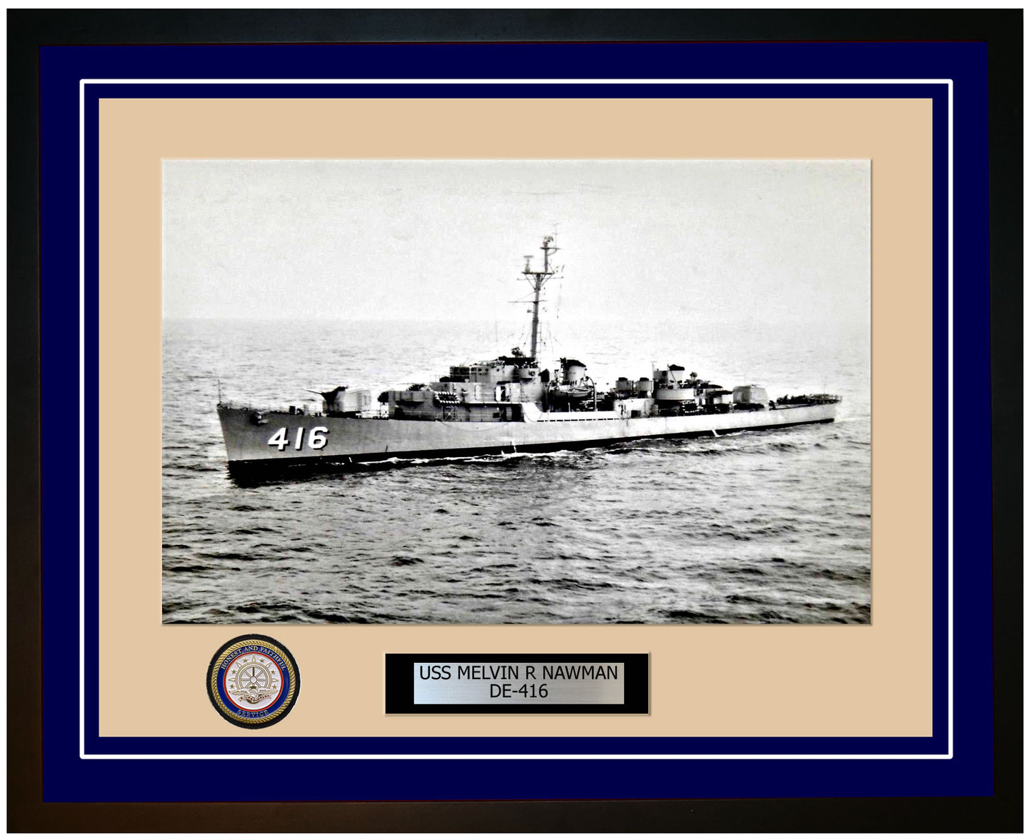 USS Melvin R Nawman DE-416 Framed Navy Ship Photo Blue
