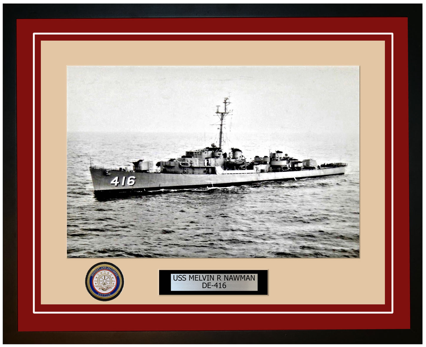 USS Melvin R Nawman DE-416 Framed Navy Ship Photo Burgundy