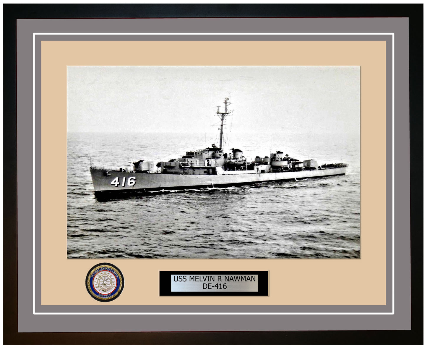 USS Melvin R Nawman DE-416 Framed Navy Ship Photo Grey