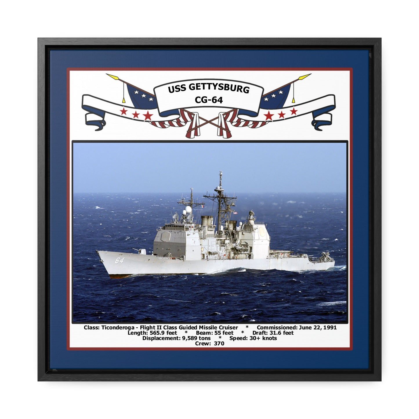 USS Gettysburg CG-64 Navy Floating Frame Photo Front View