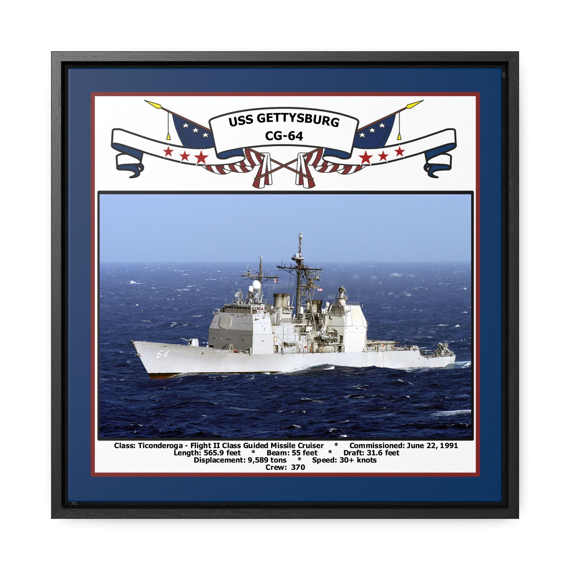 USS Gettysburg CG-64 Navy Floating Frame Photo Front View