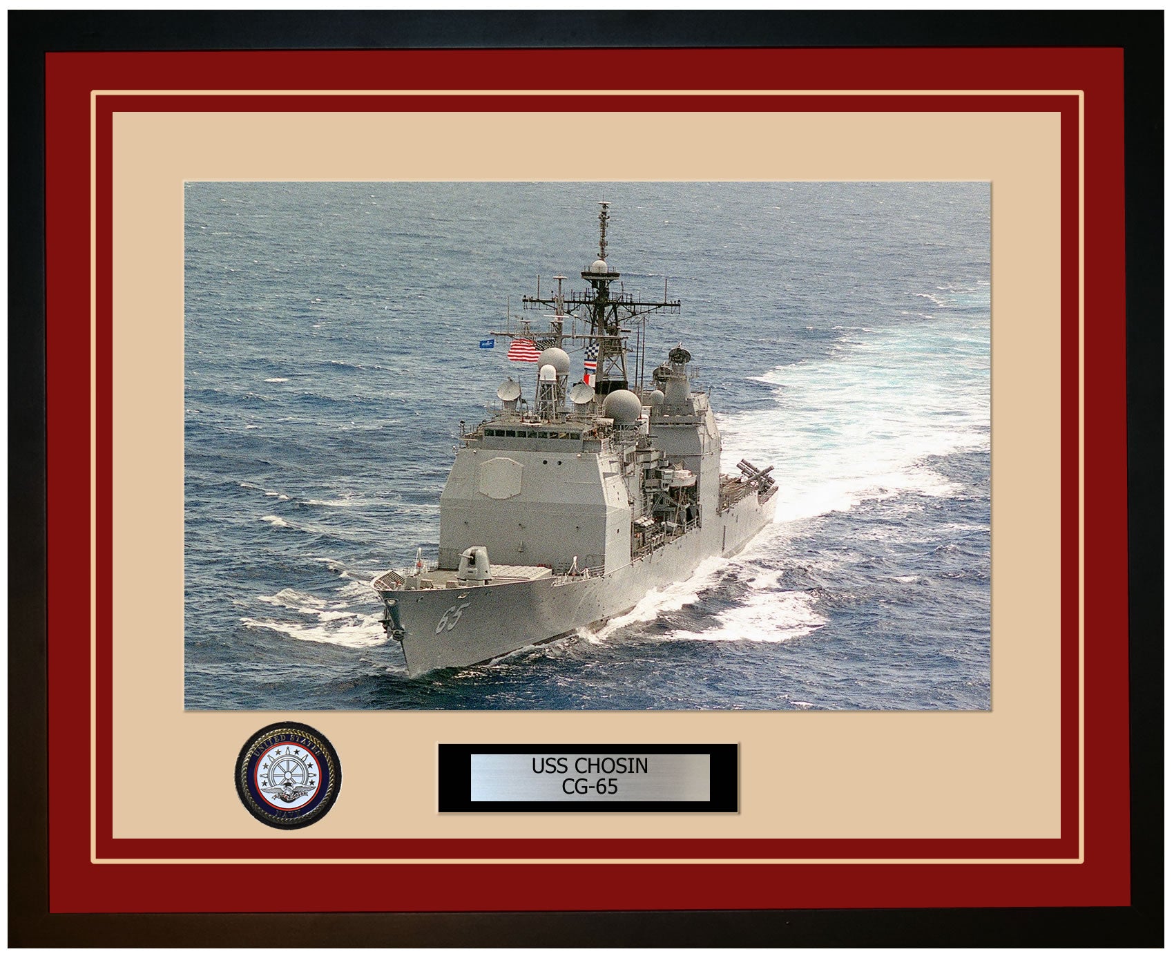 USS CHOSIN CG-65 Framed Navy Ship Photo Burgundy