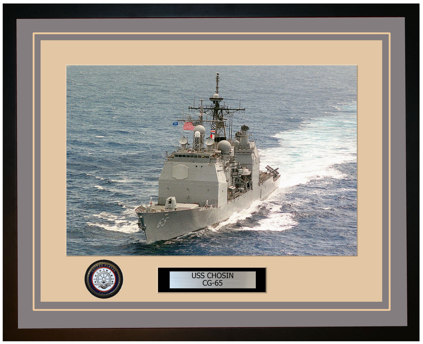USS CHOSIN CG-65 Framed Navy Ship Photo Grey