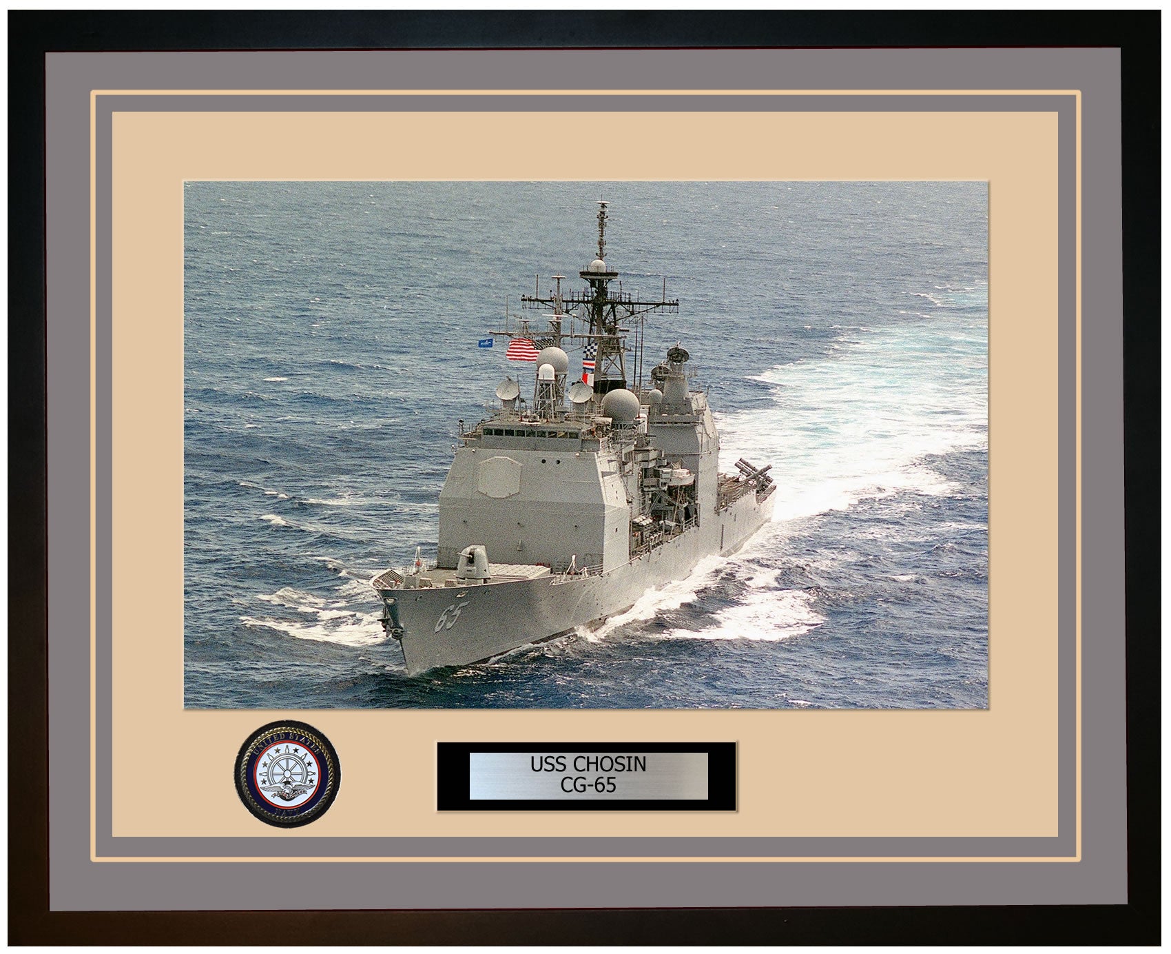USS CHOSIN CG-65 Framed Navy Ship Photo Grey