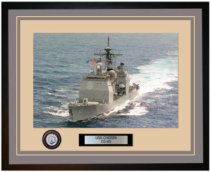 USS CHOSIN CG-65 Framed Navy Ship Photo Grey