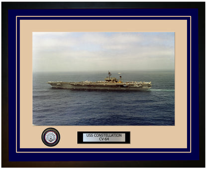 USS CONSTELLATION CV-64 Framed Navy Ship Photo Blue