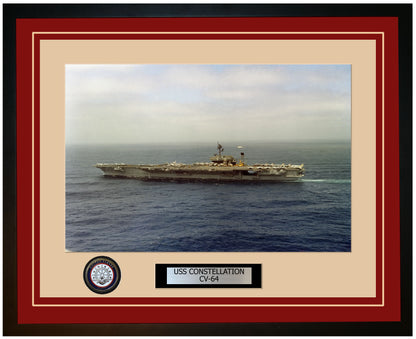 USS CONSTELLATION CV-64 Framed Navy Ship Photo Burgundy