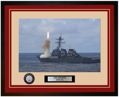 USS RAMAGE DDG-61 Framed Navy Ship Photo Burgundy