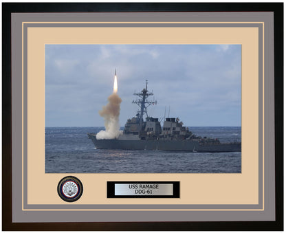 USS RAMAGE DDG-61 Framed Navy Ship Photo Grey