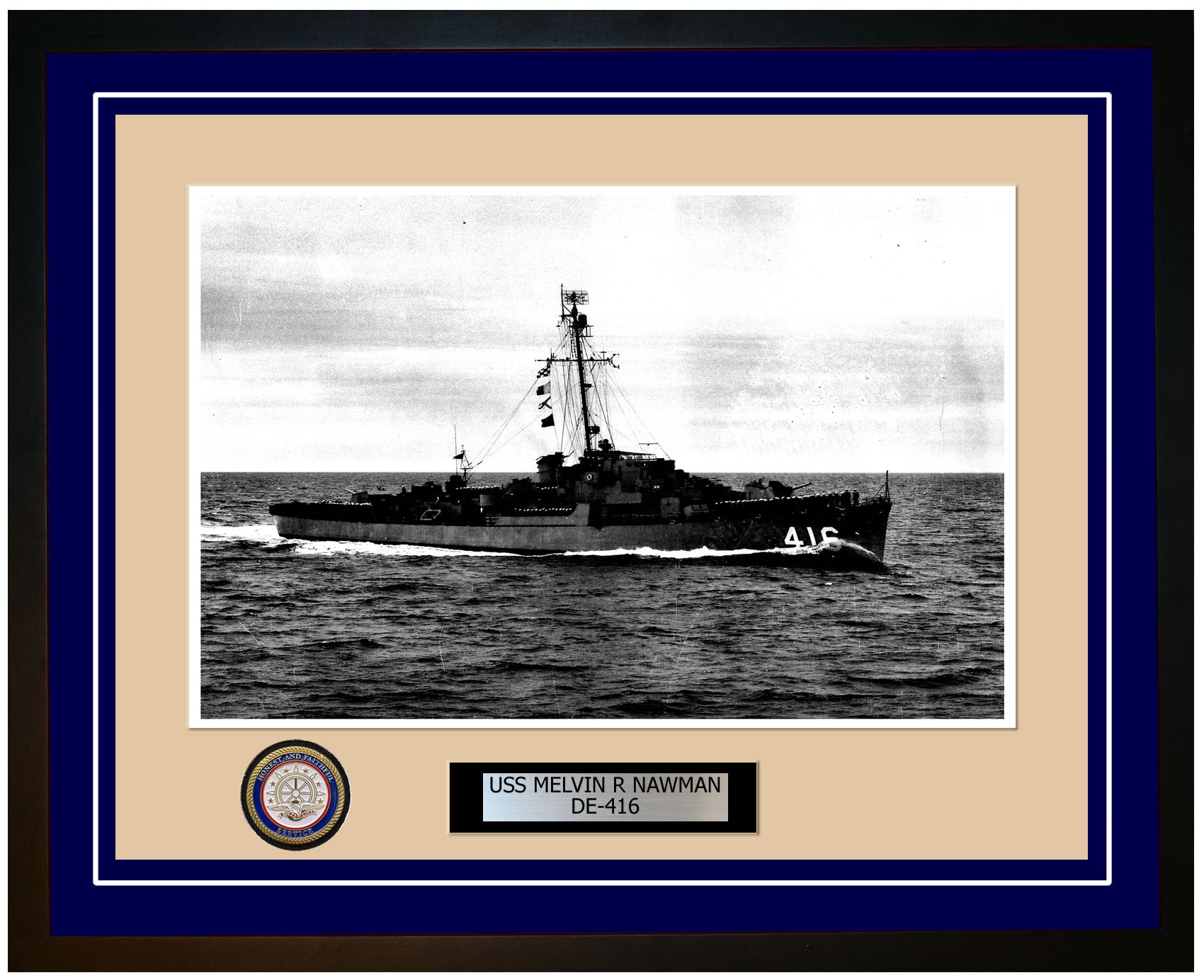 USS Melvin R Nawman DE-416 Framed Navy Ship Photo Blue