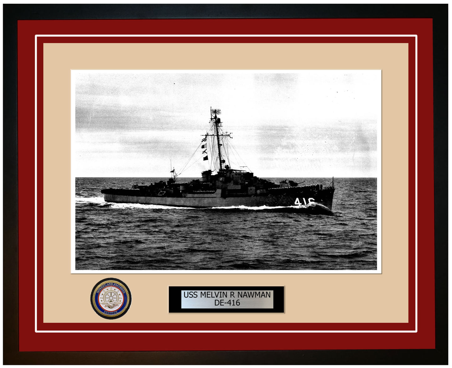 USS Melvin R Nawman DE-416 Framed Navy Ship Photo Burgundy