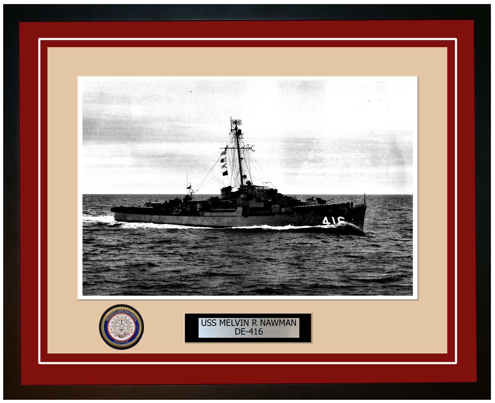 USS Melvin R Nawman DE-416 Framed Navy Ship Photo Burgundy