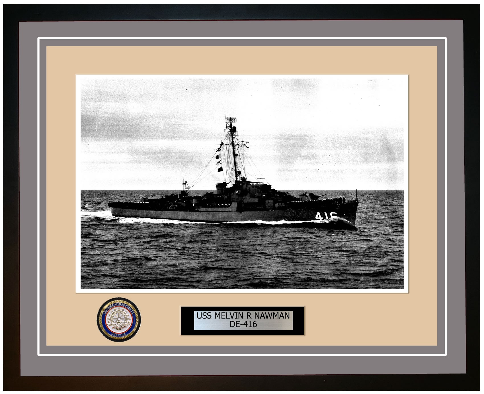USS Melvin R Nawman DE-416 Framed Navy Ship Photo Grey