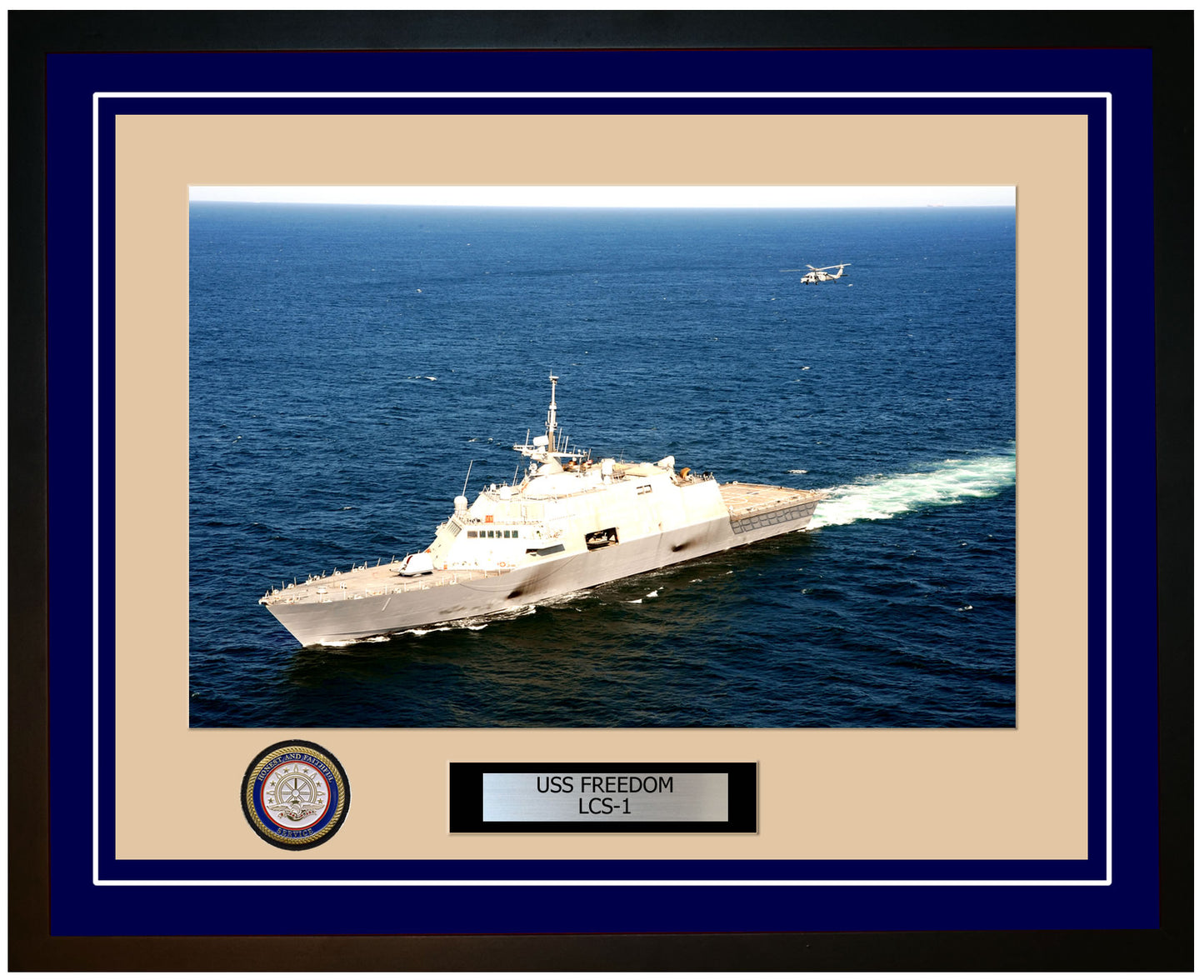 USS Freedom LCS-1 Framed Navy Ship Photo Blue