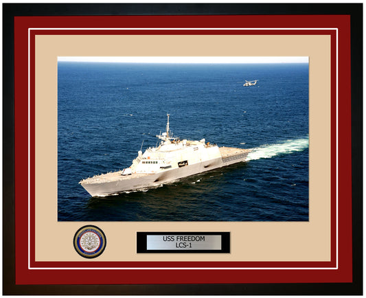 USS Freedom LCS-1 Framed Navy Ship Photo Burgundy