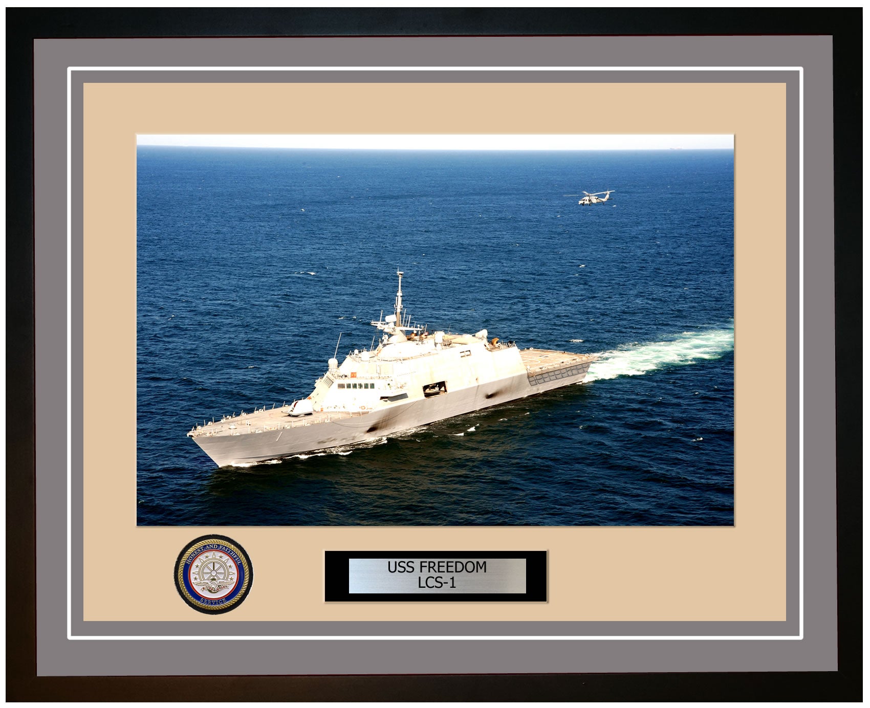 USS Freedom LCS-1 Framed Navy Ship Photo Grey