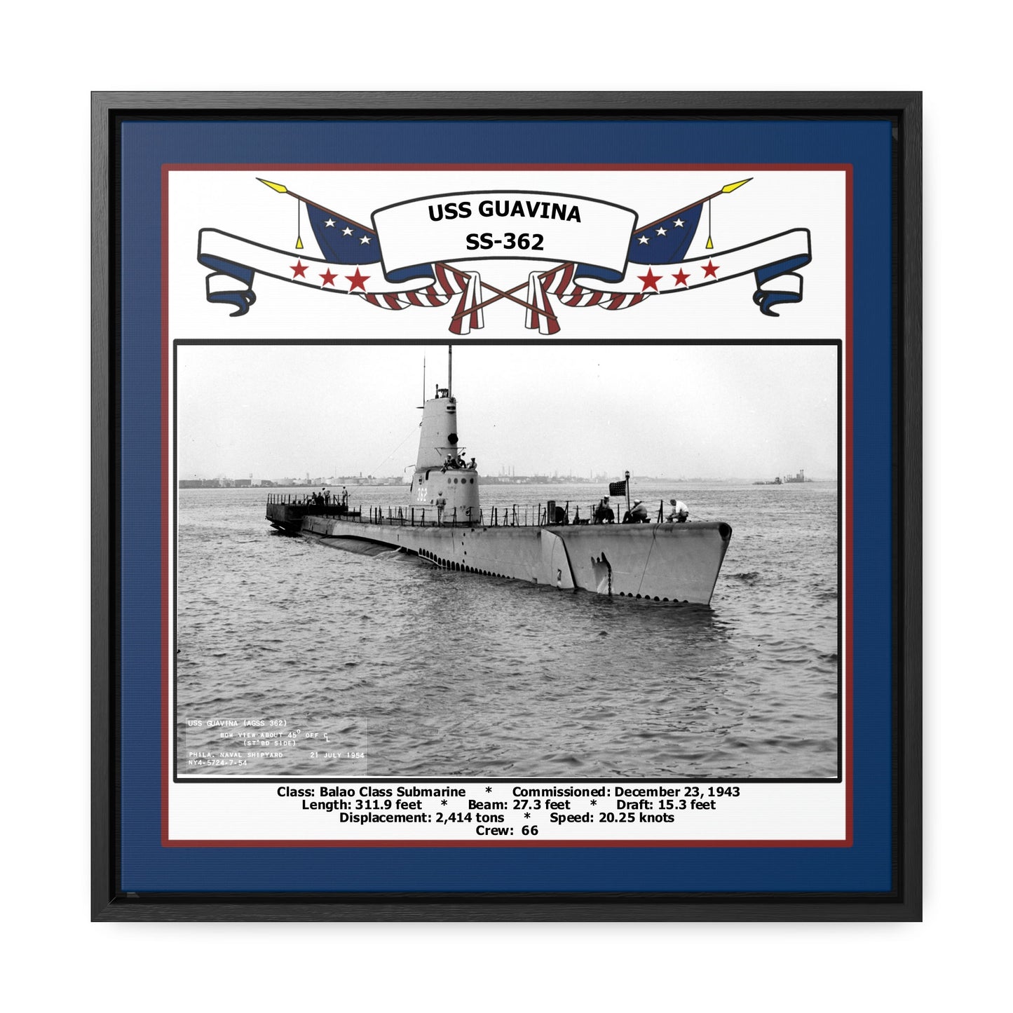 USS Guavina SS-362 Navy Floating Frame Photo Front View