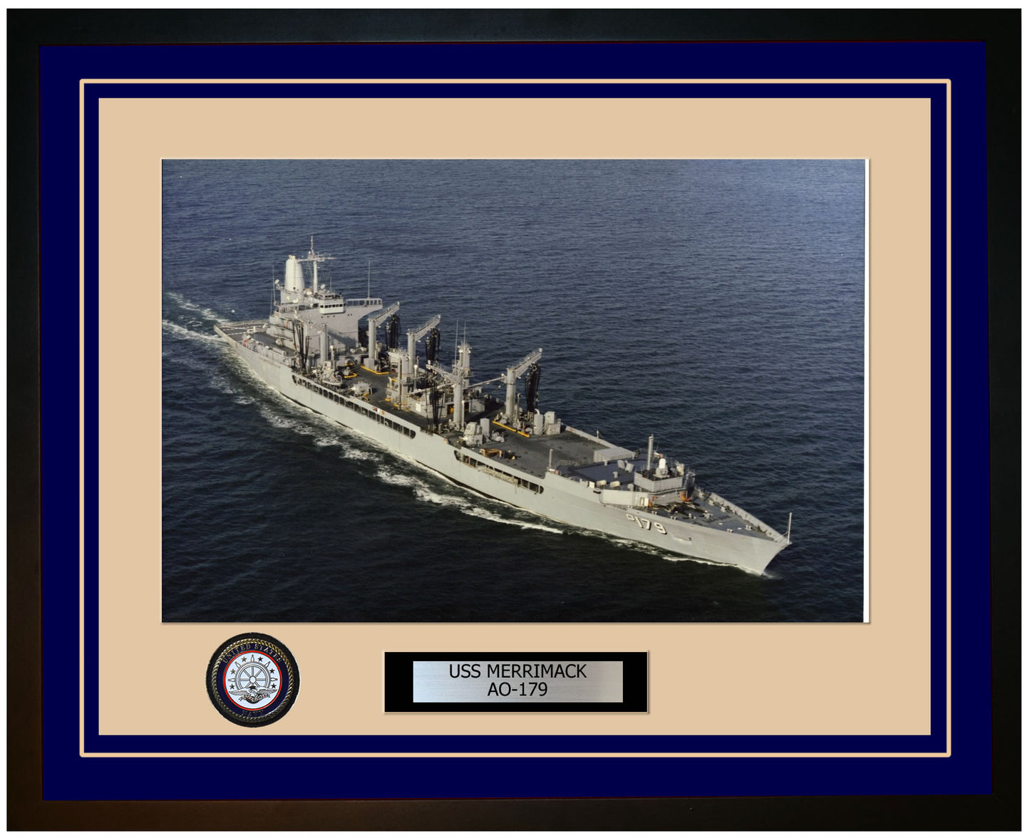 USS MERRIMACK AO-179 Framed Navy Ship Photo Blue