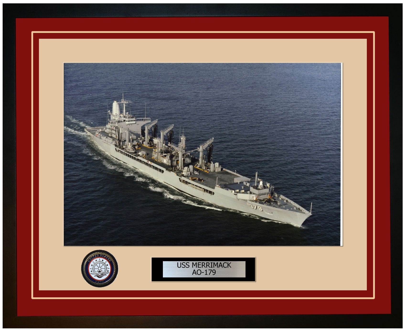 USS MERRIMACK AO-179 Framed Navy Ship Photo Burgundy
