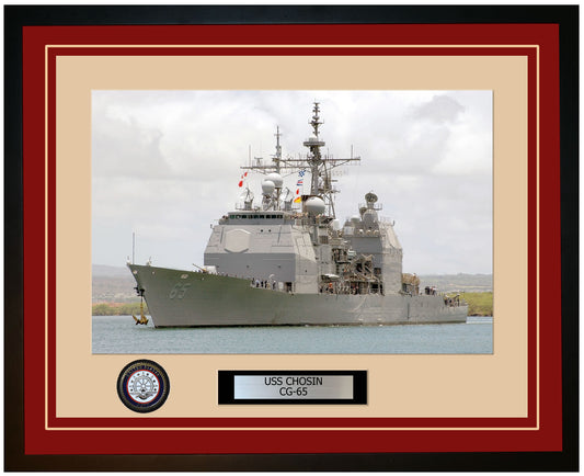 USS CHOSIN CG-65 Framed Navy Ship Photo Burgundy