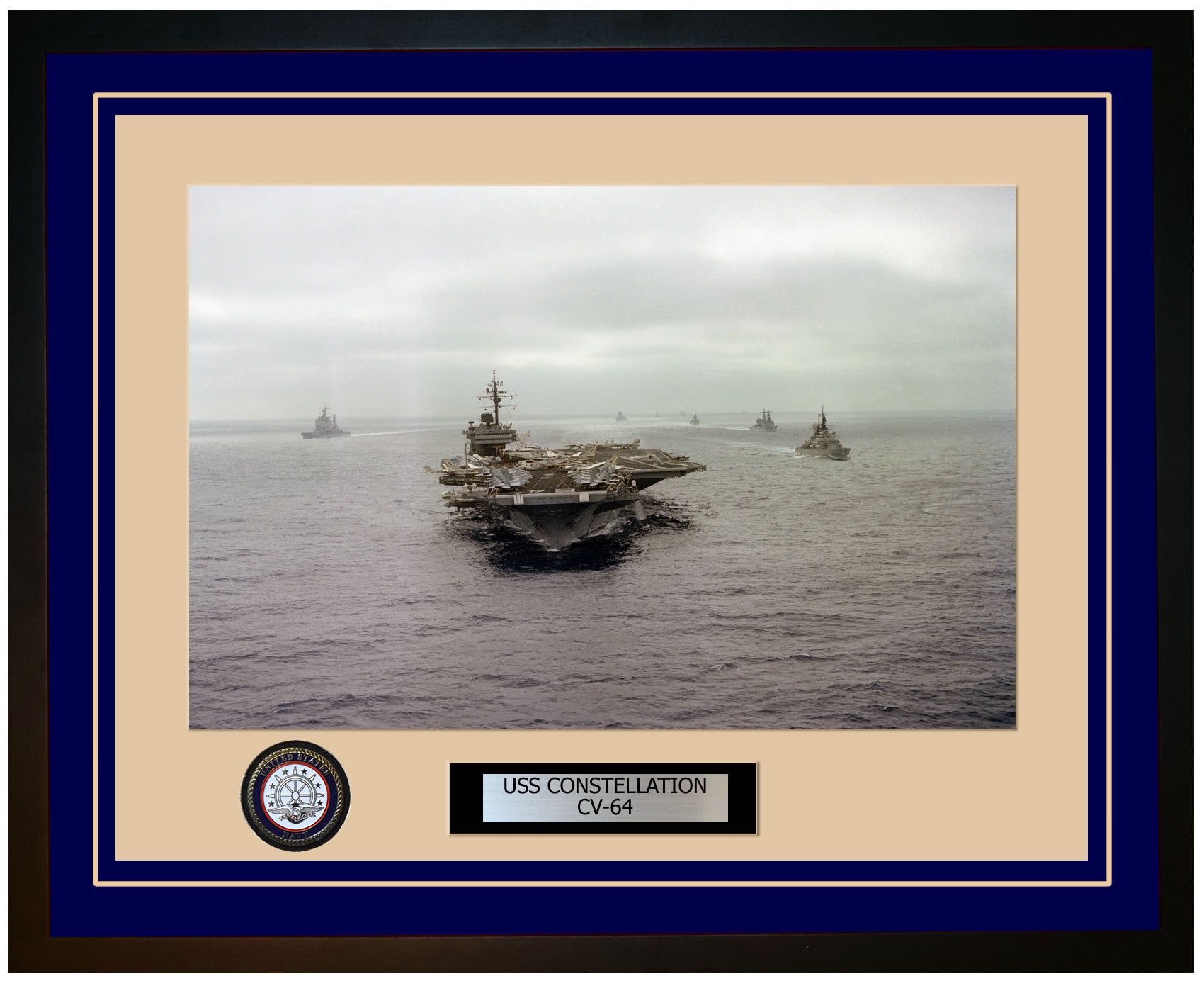 USS CONSTELLATION CV-64 Framed Navy Ship Photo Blue