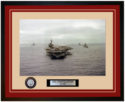 USS CONSTELLATION CV-64 Framed Navy Ship Photo Burgundy
